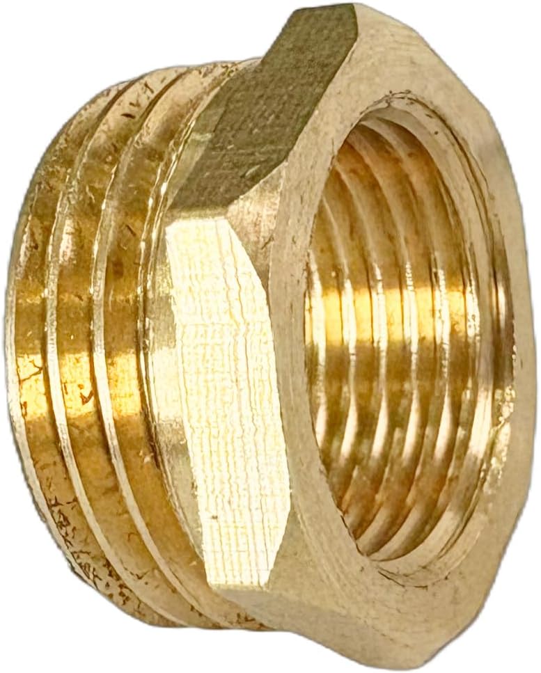 JENSWILL 1/2" NPT Male x 3/8" NPT Female Brass Reducer Hex Bushing Threaded Pipe Fitting Reducing Adapter Pack of 2 - Image 4